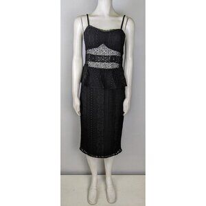 Marciano Guess Women's Dress Size 42 Black Lace Midi Sheath Peplum